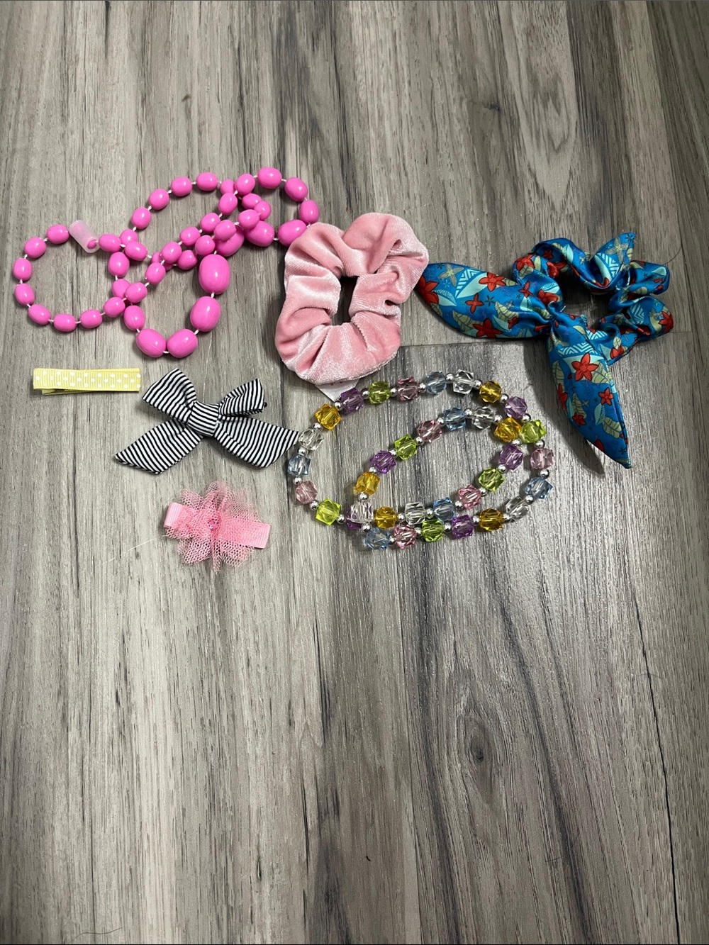 Kids Pink Beaded Necklace & Hair Accessory Set